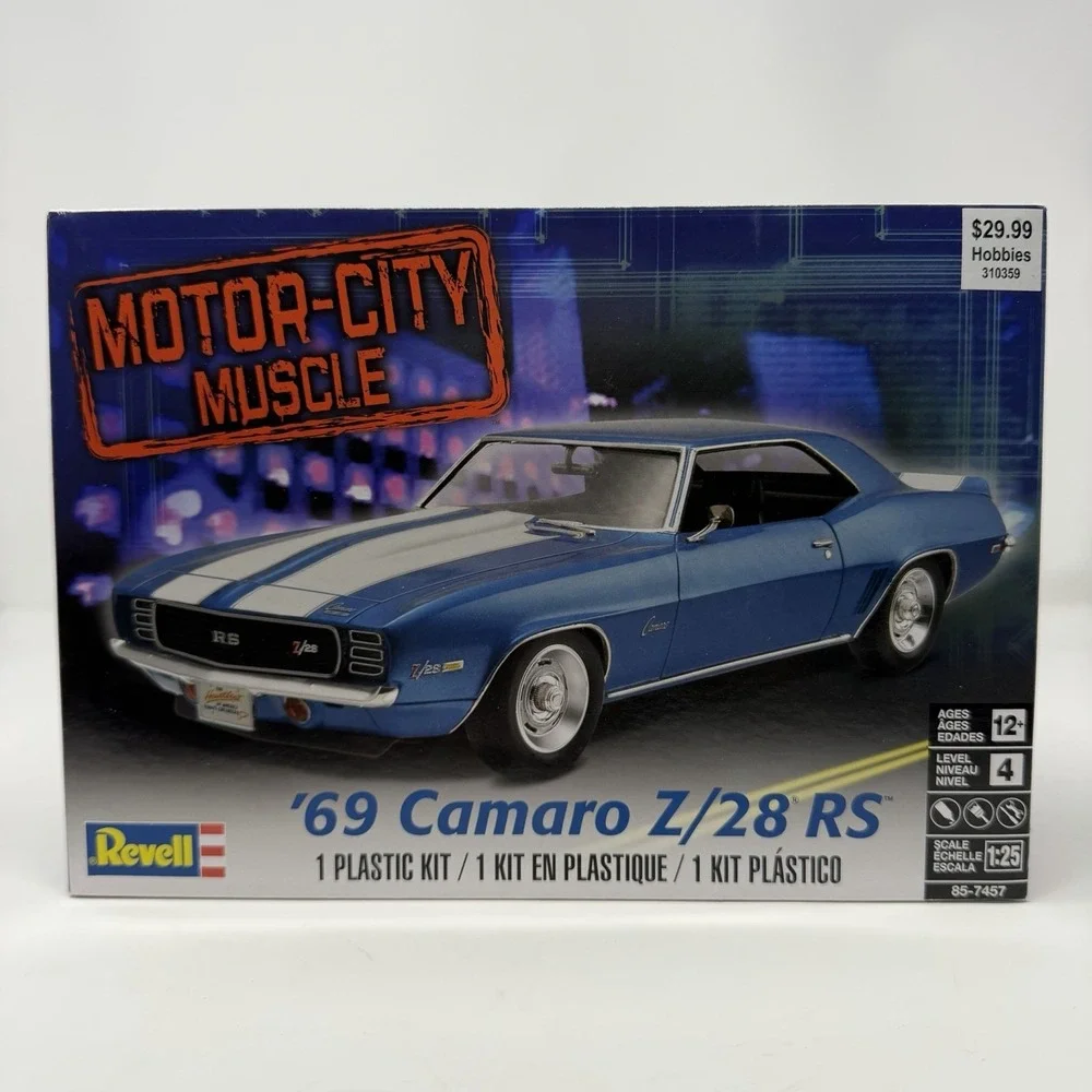 Revell 1:25 Scale '69 Camaro Z-28‎ RS Plastic Model Kit Skill 4 Open Box Unbuilt